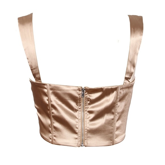 NWOT Bronze/Gold Satin Corset Front Tie Top Size M - Picture 2 of 13